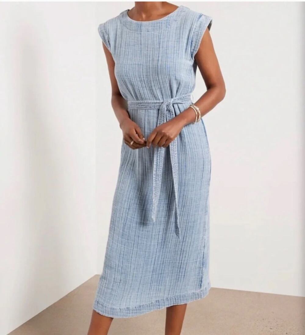 NWT Faherty Cotton Costa Gauze Dress Light Indigo